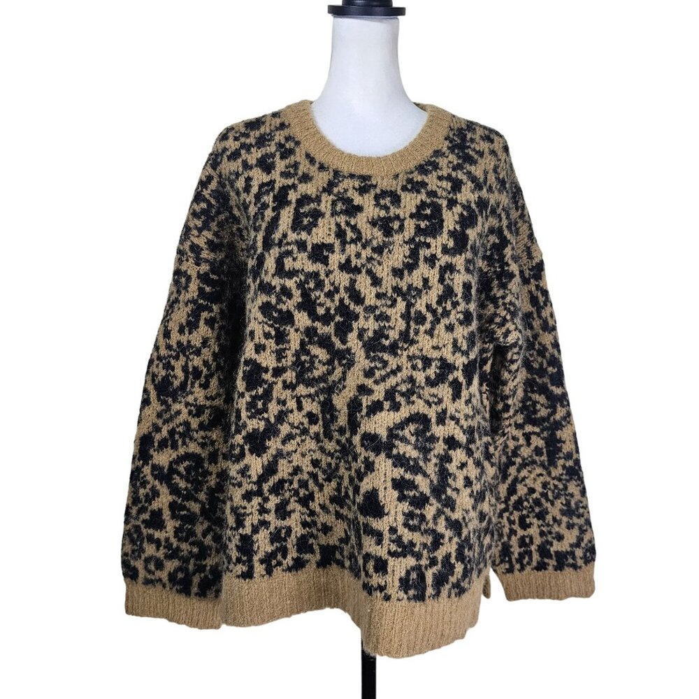 Madewell Alpaca Merino Oversized Crewneck Sweater M Leopard Relaxed Boxy Casual